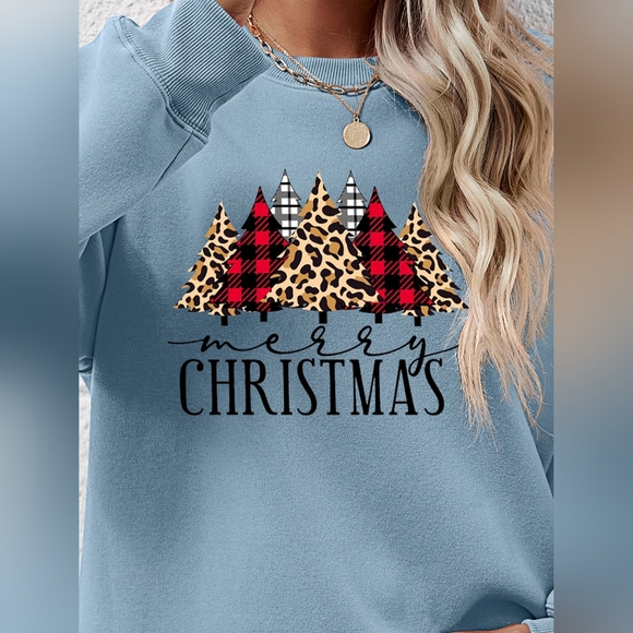Women's MERRY CHRISTMAS Round Neck Long Sleeve Comfy Sweatshirt - Picture 3 of 3